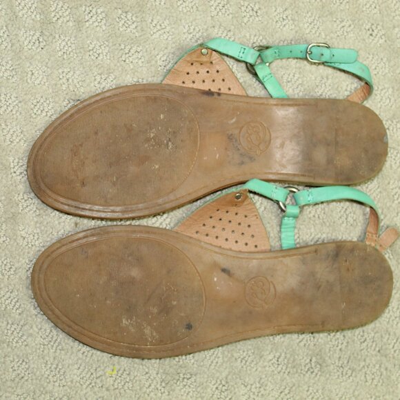 Lucky Brand Abel Size 7.5 Teal Leather T-Strap Flat Slingback Sandals - Picture 6 of 6